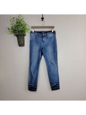 Liverpool High Rise Ankle Skinny Crop Jeans Medium Blue Wash Frayed Raw Hem 4 27